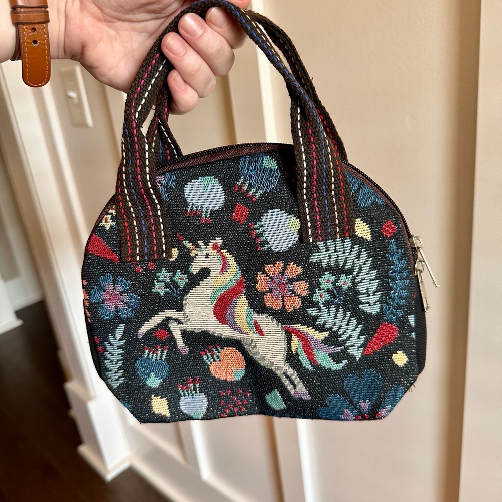 Whimsical Needlepoint Unicorn Mini Bag
